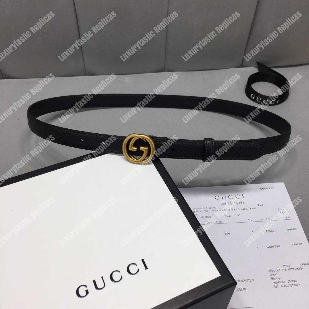 G*u*i slim leather belt with double g buckle black