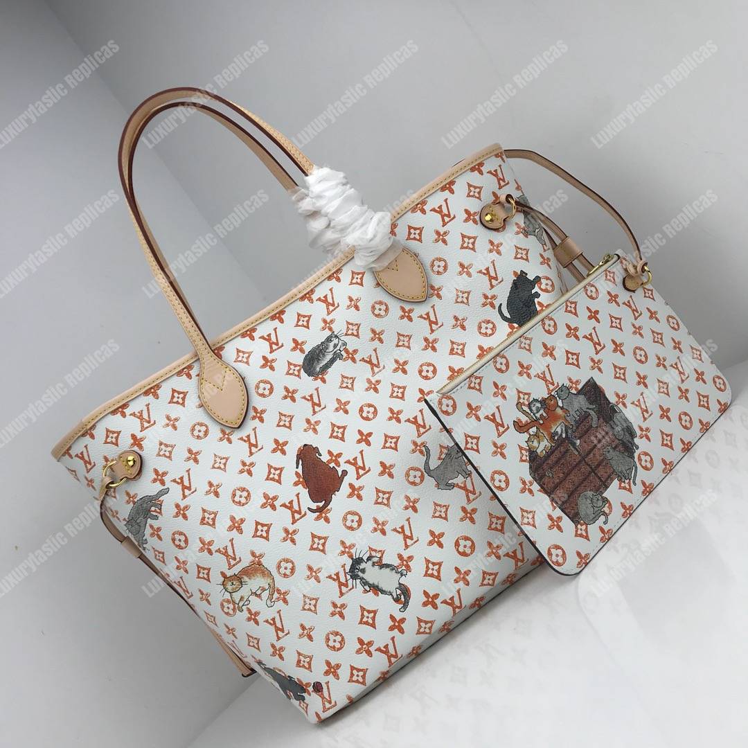 LV Neverfull MM Catogram White/Orange