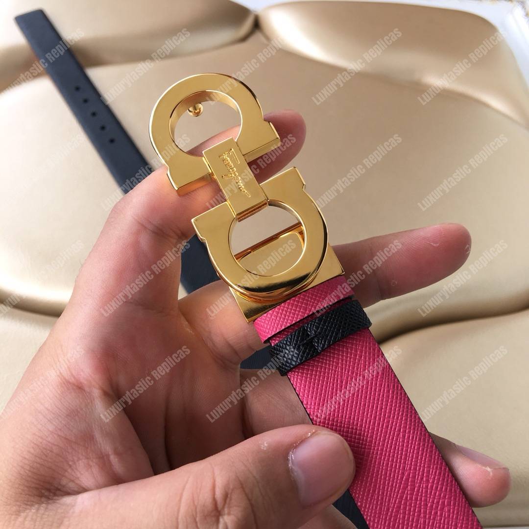 Salvatore Ferragamo Adjustable and Reversible Gancini Belt Black / Pink