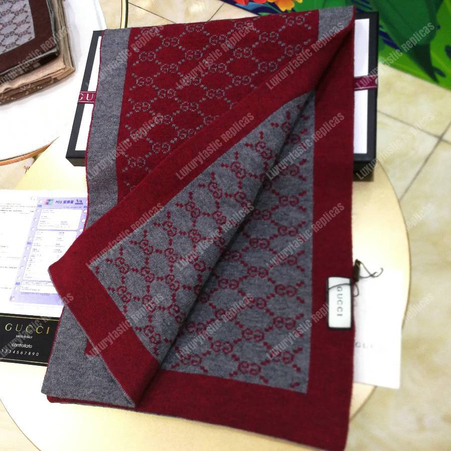 G*u*i monogram gg wool scarf grey red