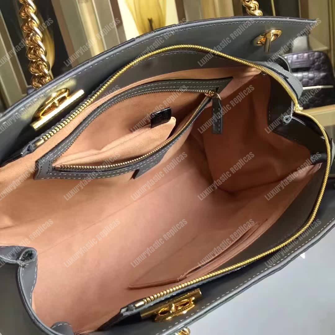 G*u*i signature medium top handle bag gray