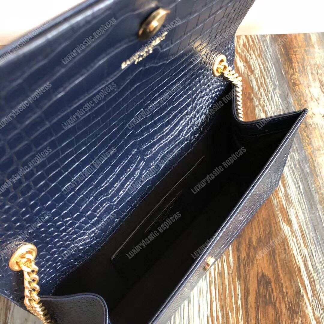 Saint Laurent Medium Kate Tassel Chain Bag Navy Crocodile