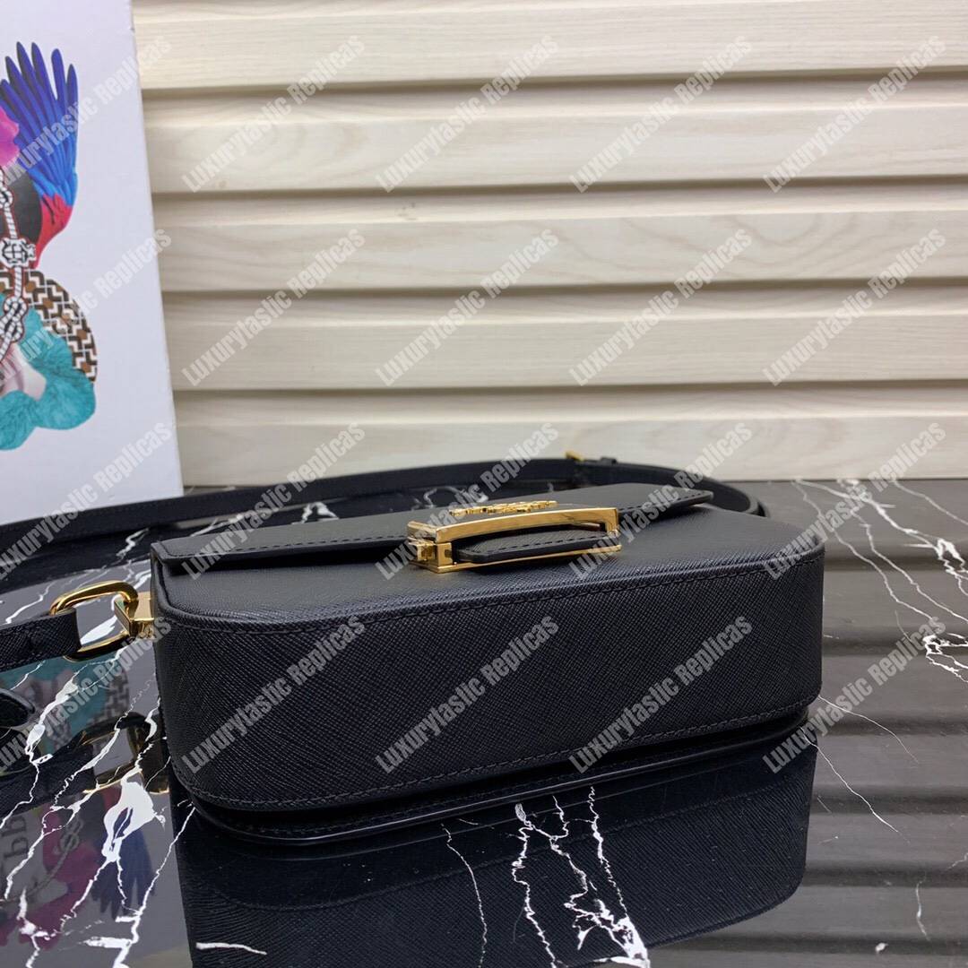 Pra*a emblème saffiano leather bag black