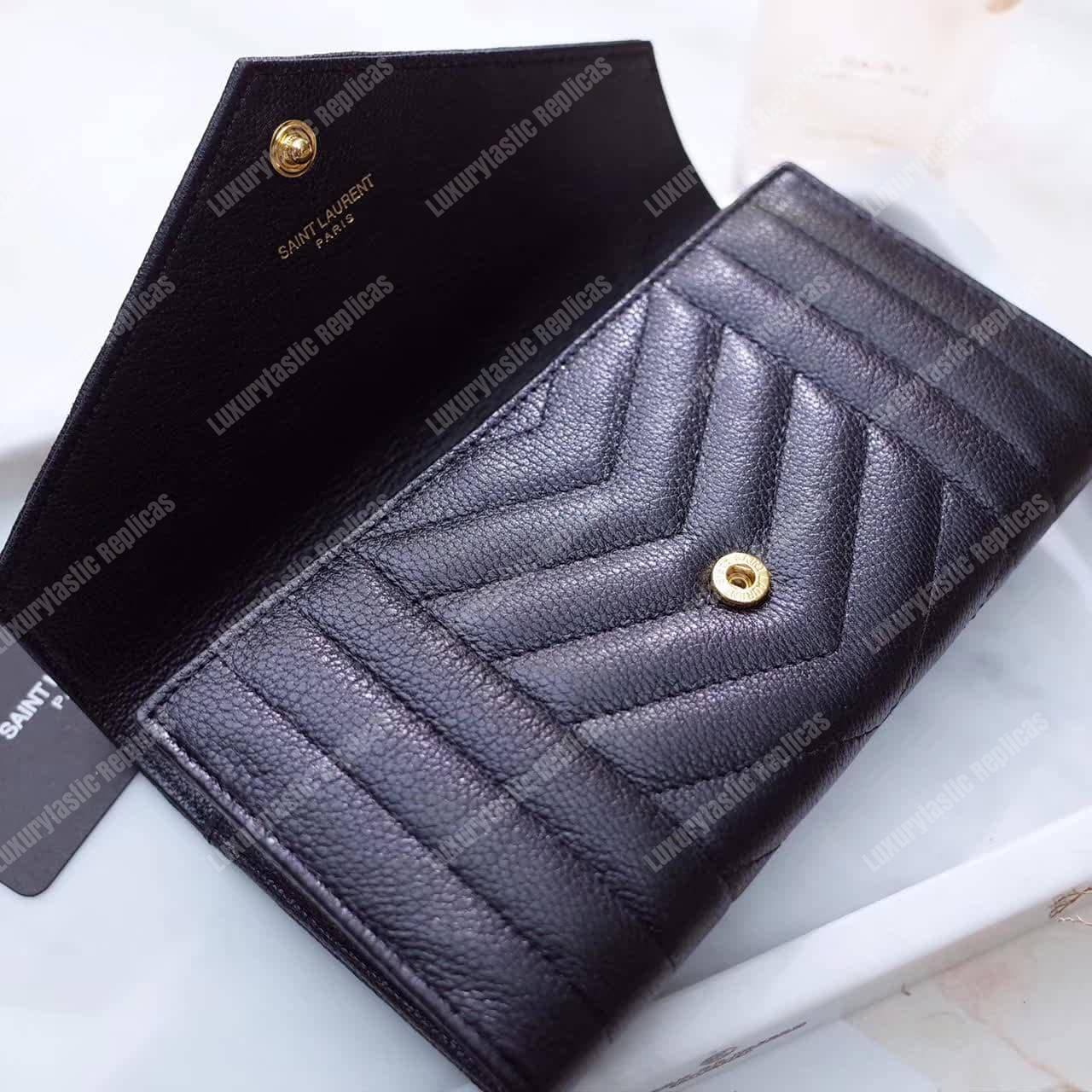 Saint Laurent Monogram Large Flap In Grain De Poudre Embossed Black