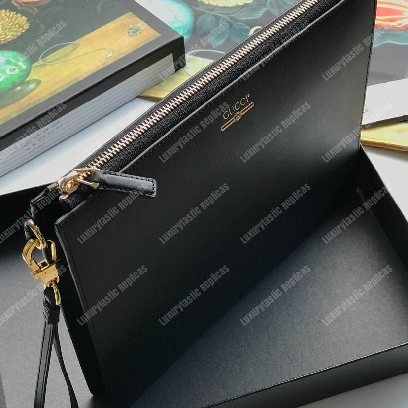 G*u*i leather pouch with G*u*i logo