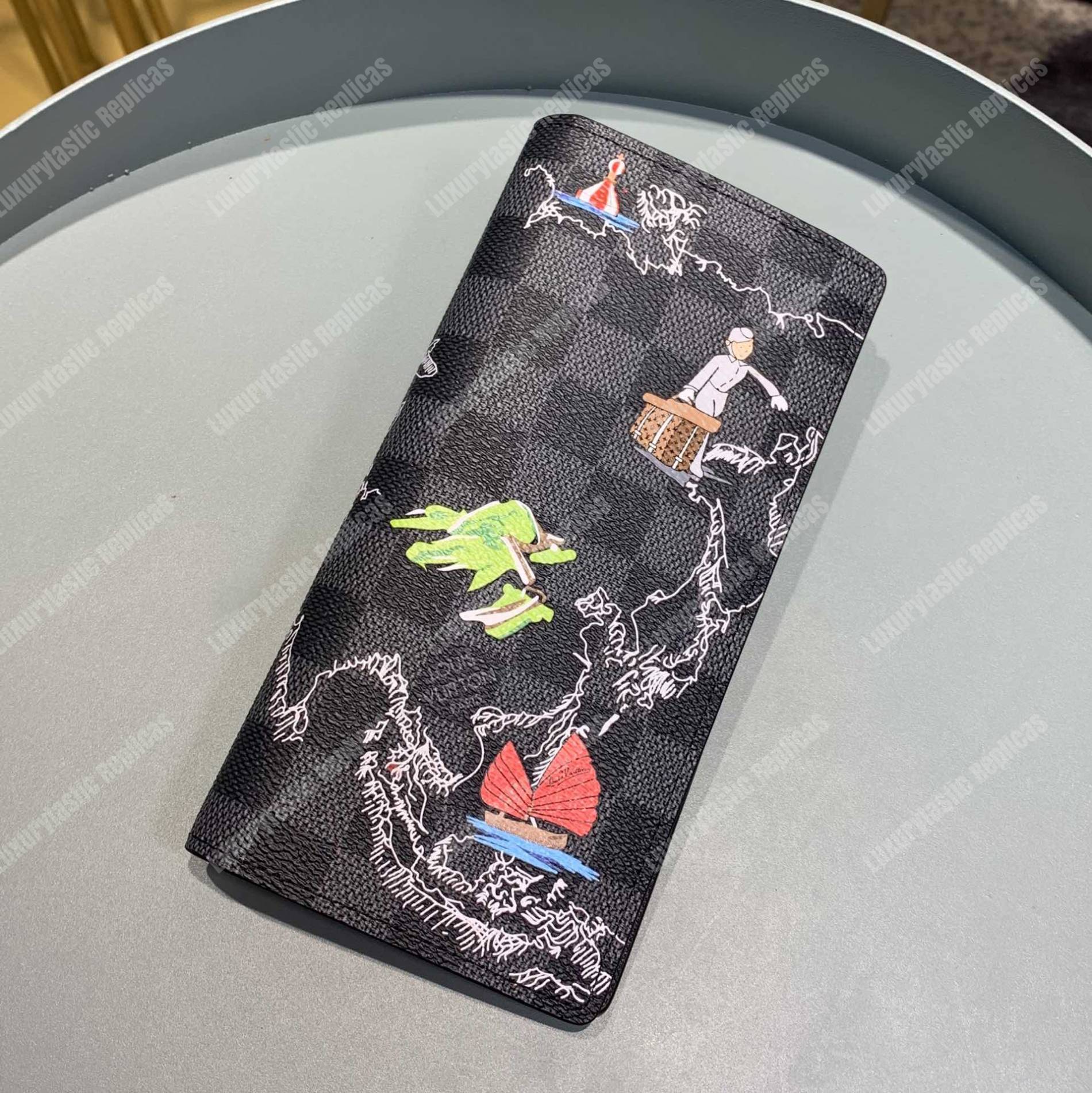 LV Brazza Wallet Damier Graphie Canvas Map Of Asia