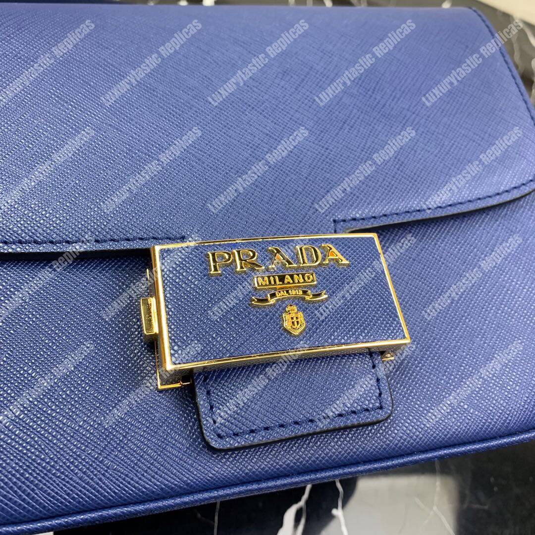 Pra*a emblème saffiano leather bag blue