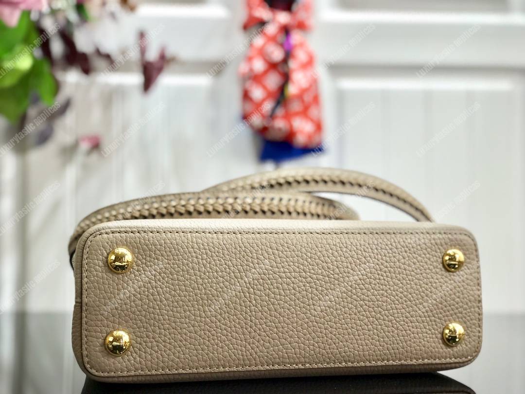 LV Capucine BB Handbag Taurillon Leather Galet Gray/Noir