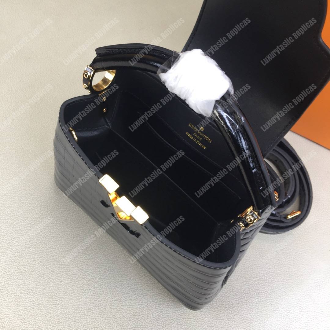 LV Capucines Mini Crocodilien Brillant Noir