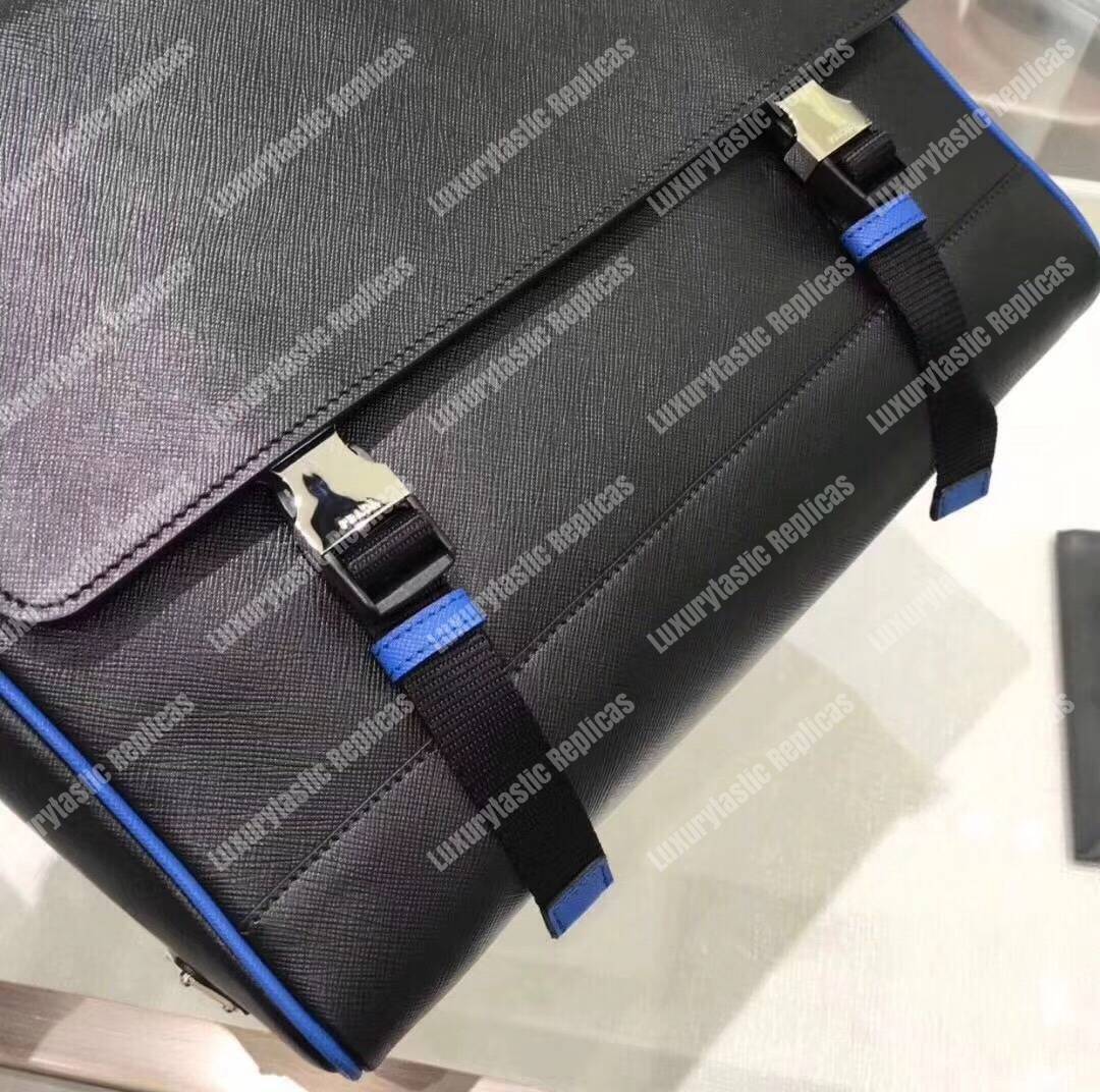Pra*a saffiano leather shoulder bag blue