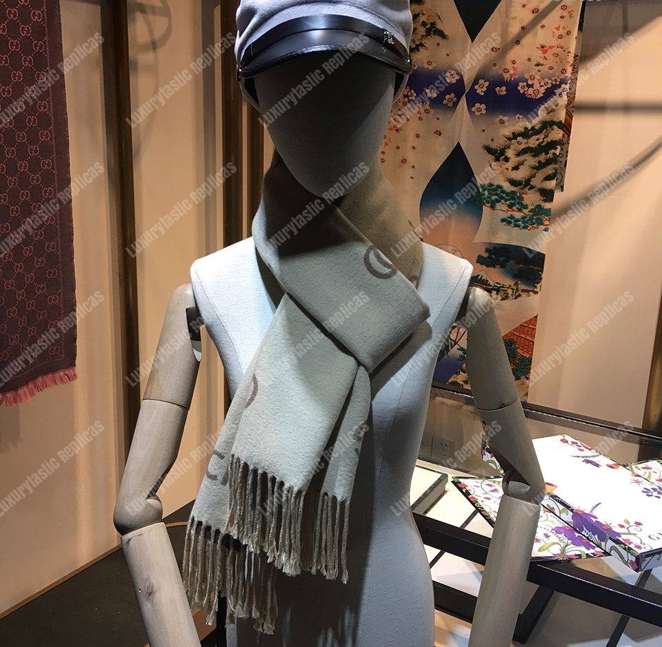 G*u*i wool scarf double g pattern beige brown