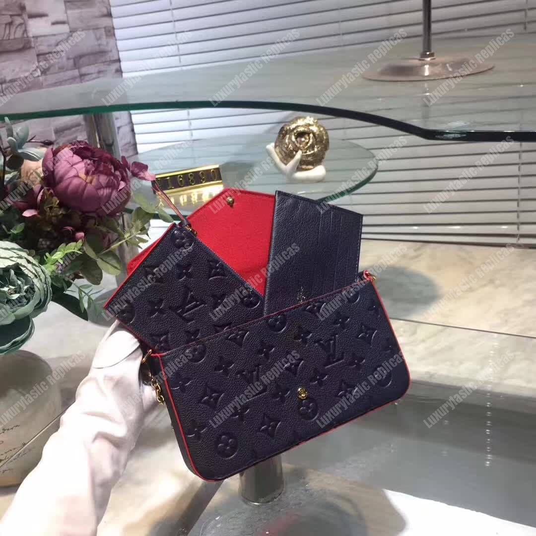 LV Pochette Felicie Bag Monogram Leather Marine Rouge