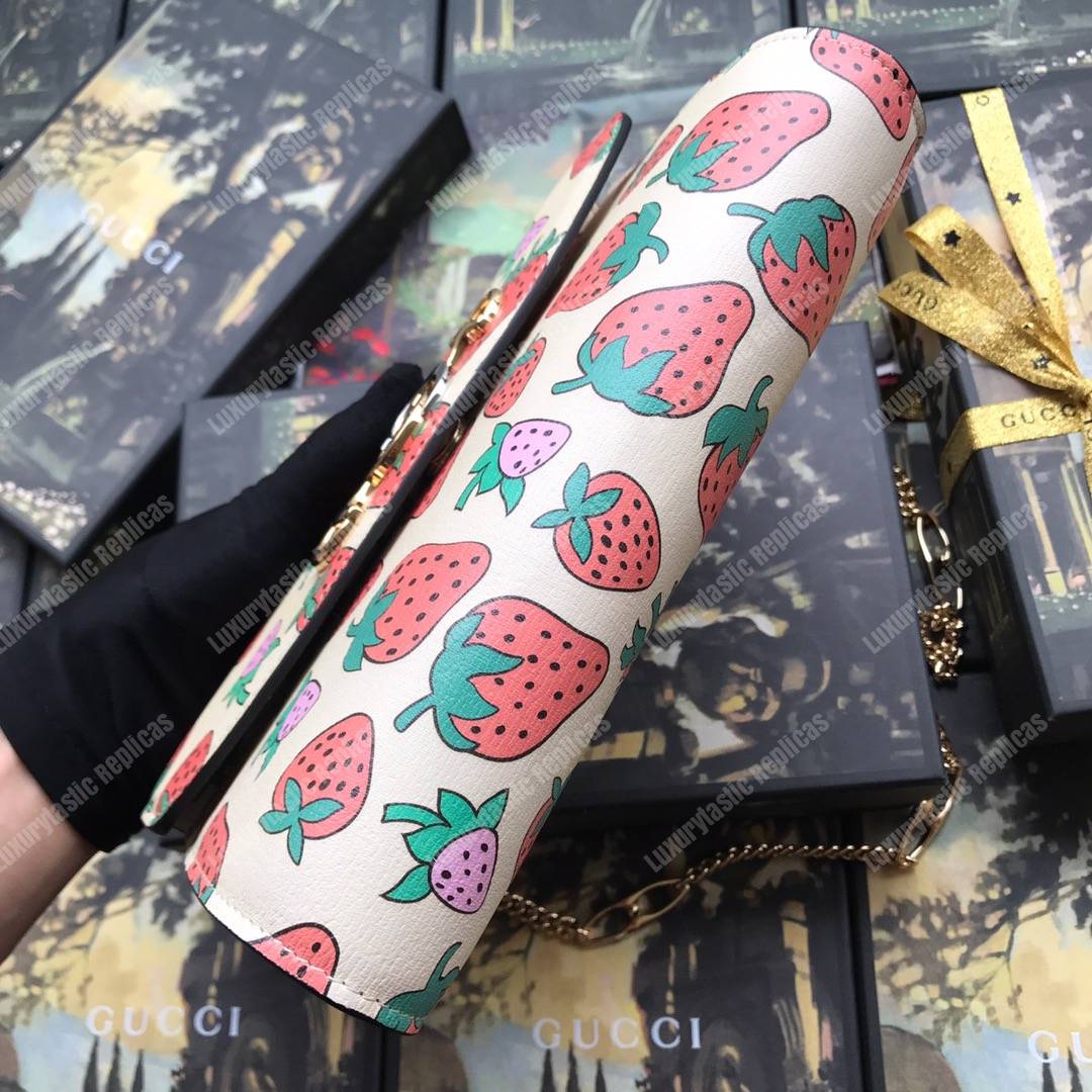 G*u*i zumi strawberry print smooth leather small shoulder bag