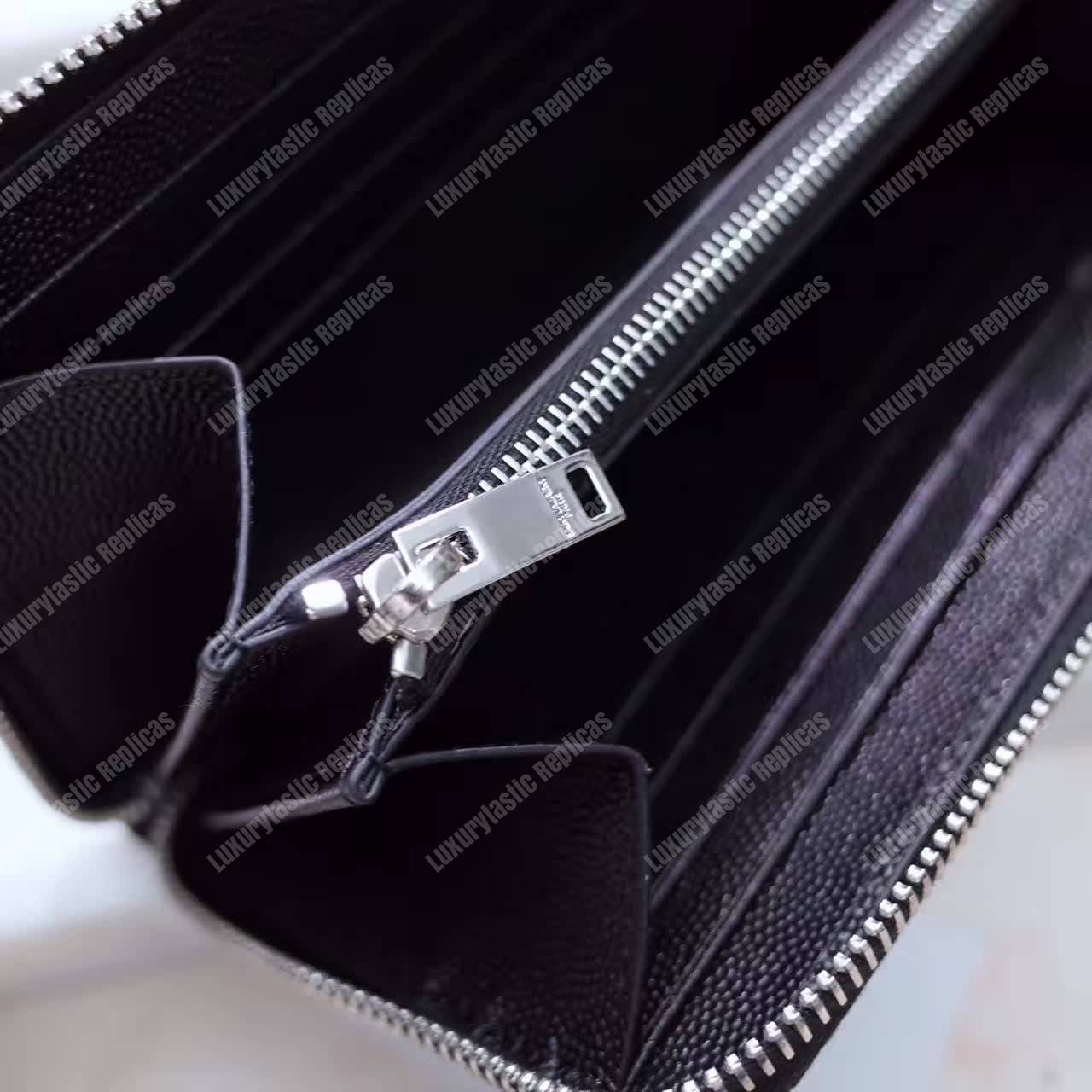 Saint Laurent Monogram Zip Around Wallet Black Grain De Poudre