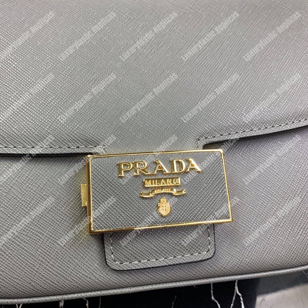 Pra*a emblème saffiano leather bag grey