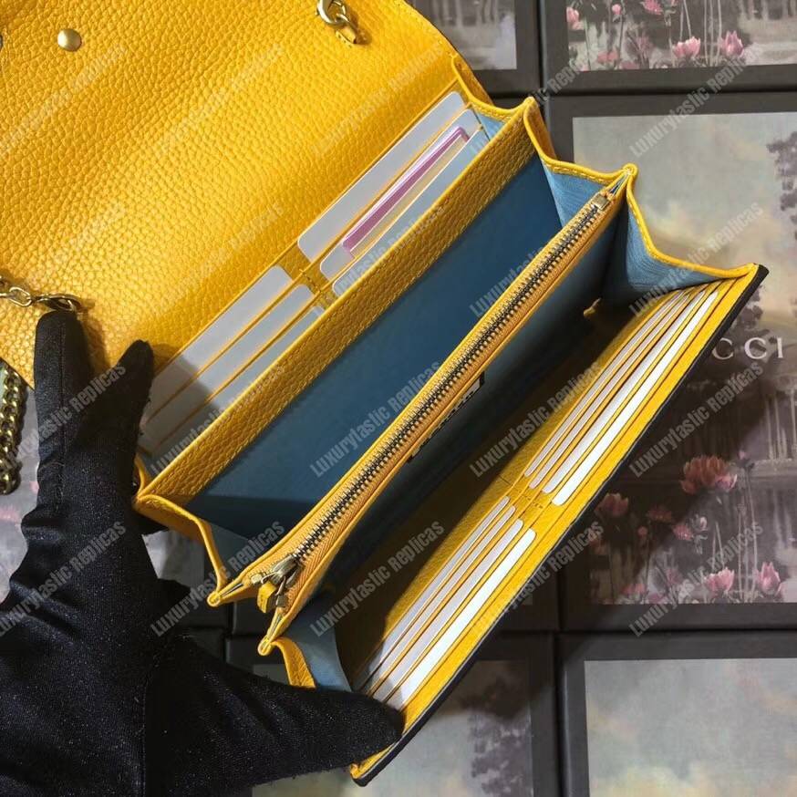 G*u*i calfskin garden dionysus chain wallet yellow with bat