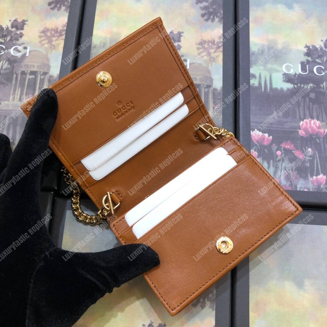 G*u*i rajah chain card case wallet beige