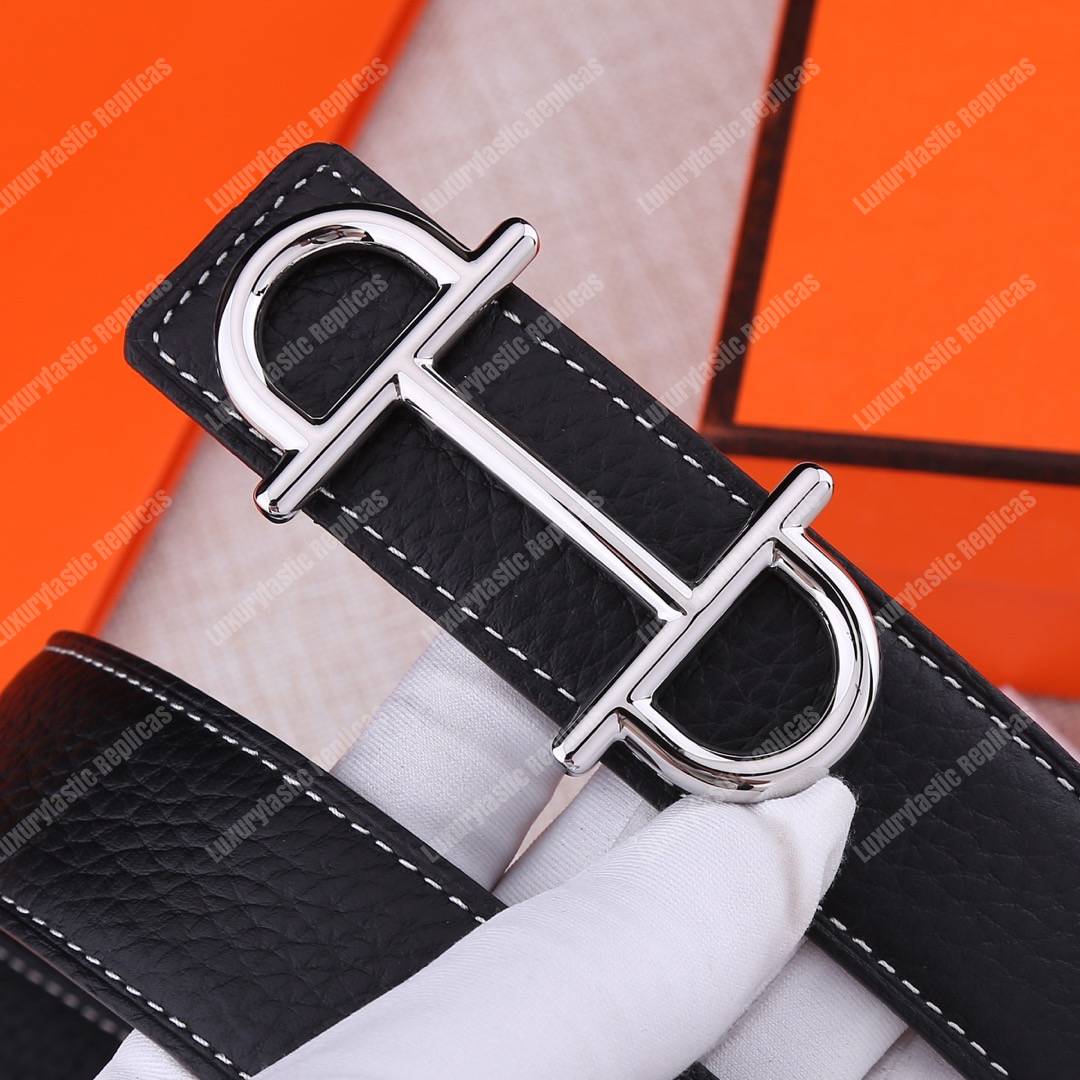 H**mes gamma belt buckle sellier reversible leather strap black