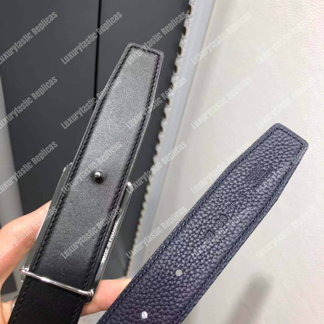 H**mes officier belt buckle reversible leather strap black/bleu de prusse