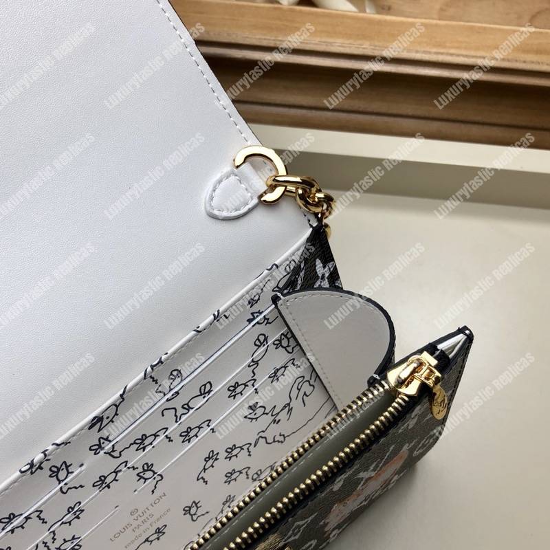 LV Twist Chain Wallet Catogram Dogs and Cats Black White