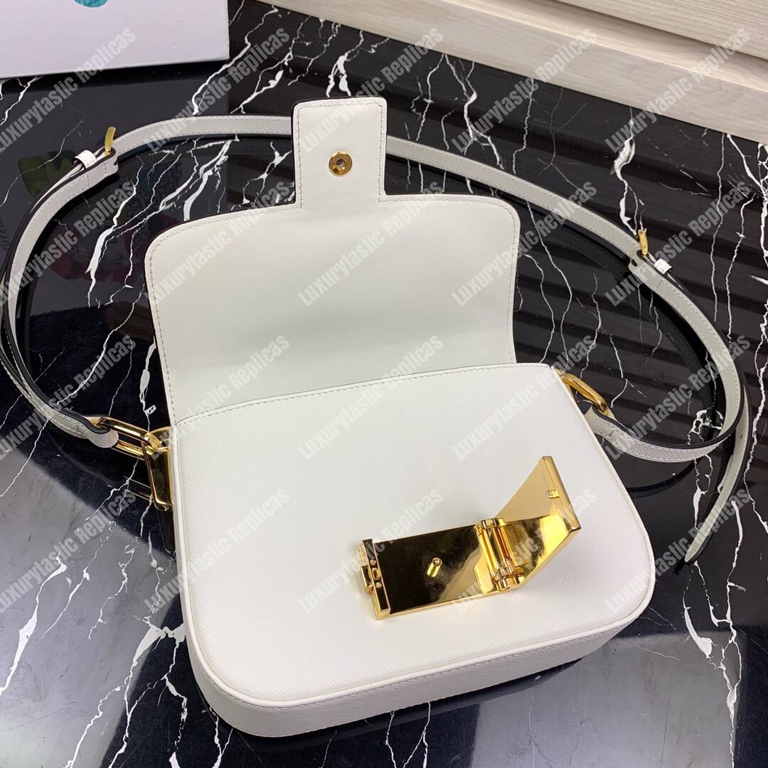 Pra*a emblème saffiano leather bag white