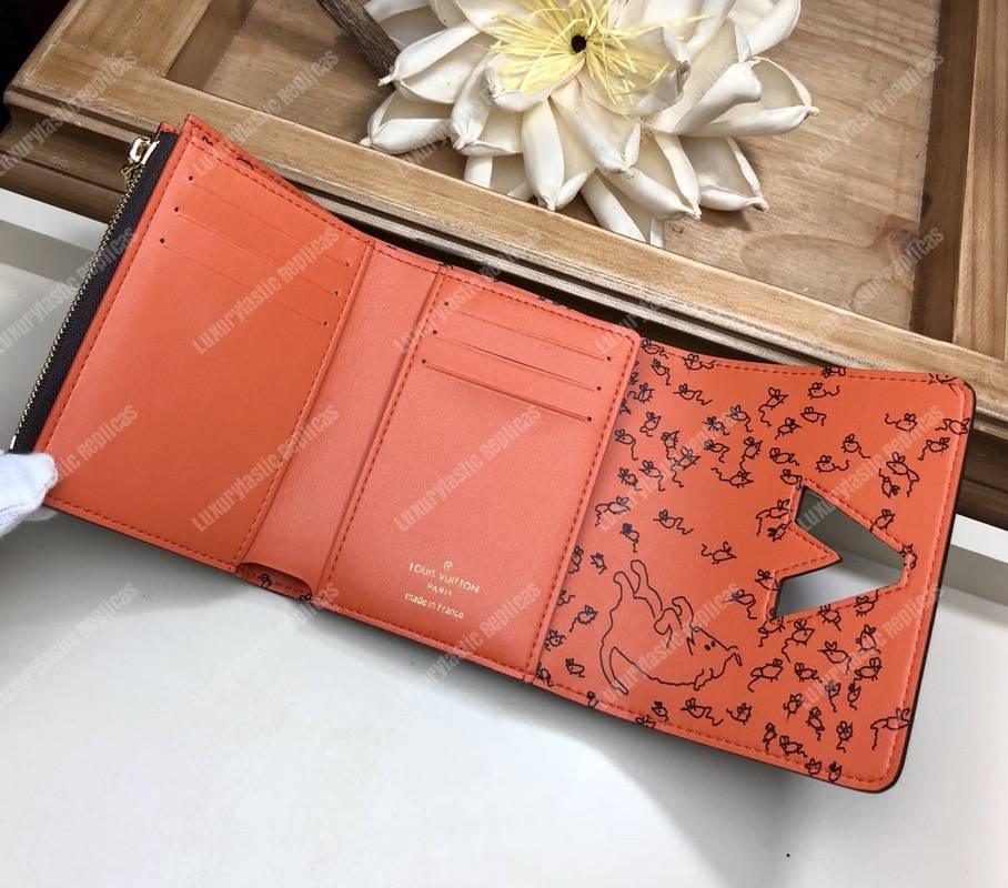 LV Twist Compact Wallet Catogram Dogs and Cats Brown Orange