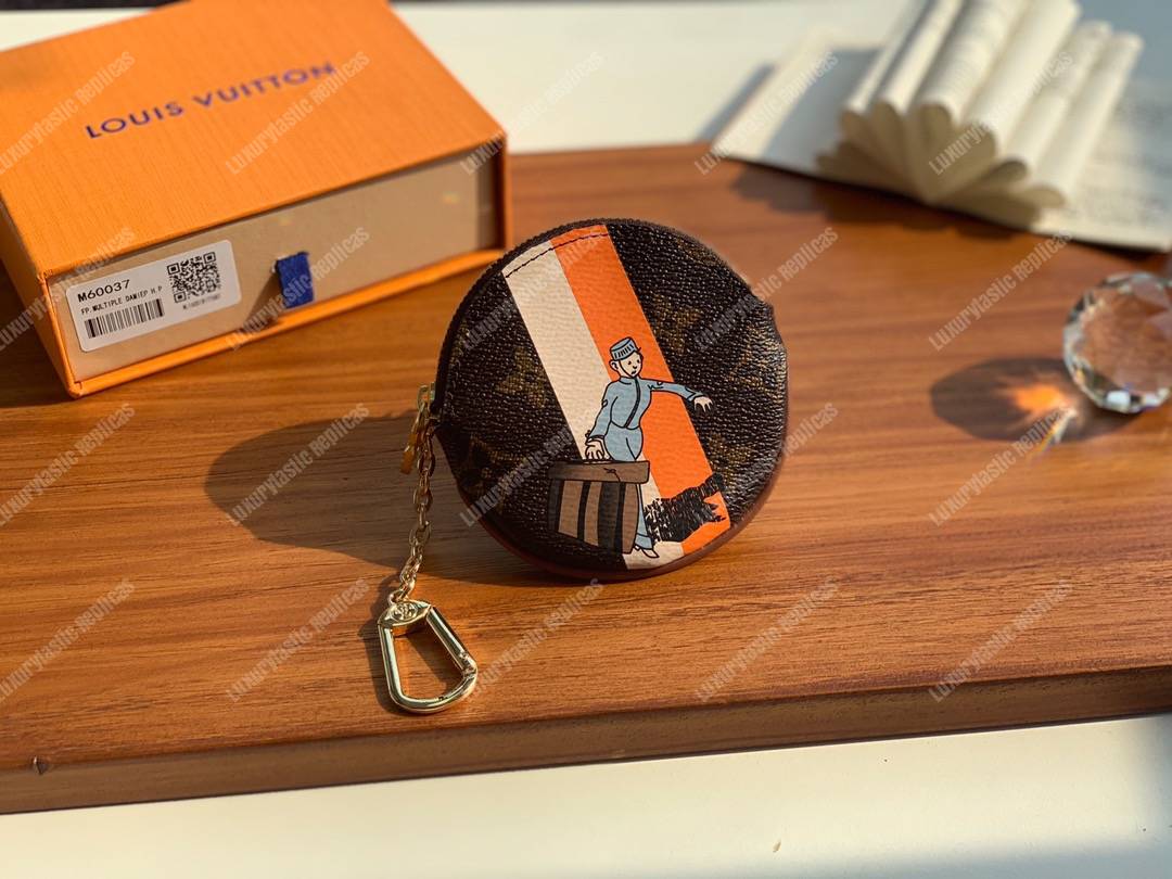 LV Round Coin Purse Monogram Orange White