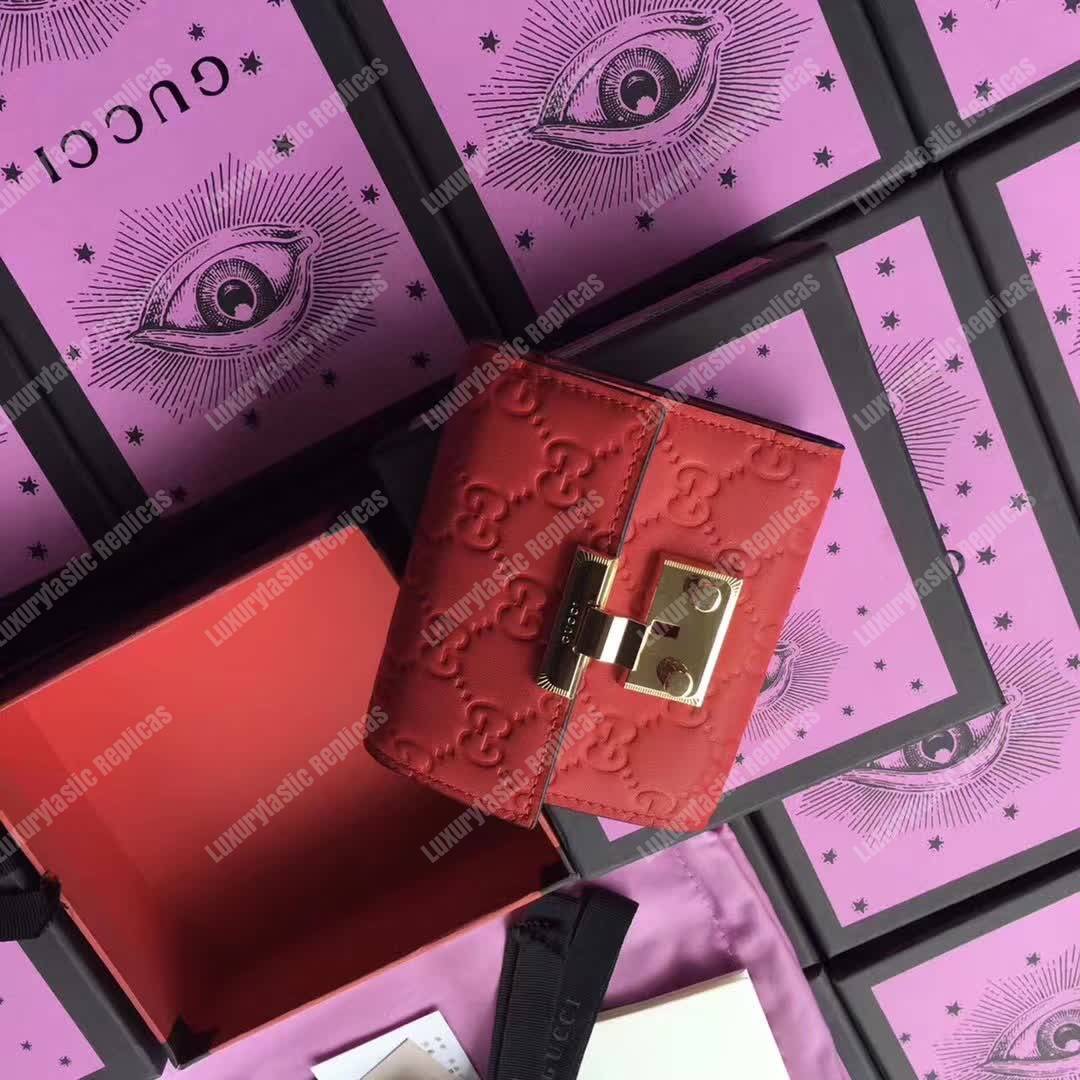 G*u*i gg padlock wallet hibiscus red