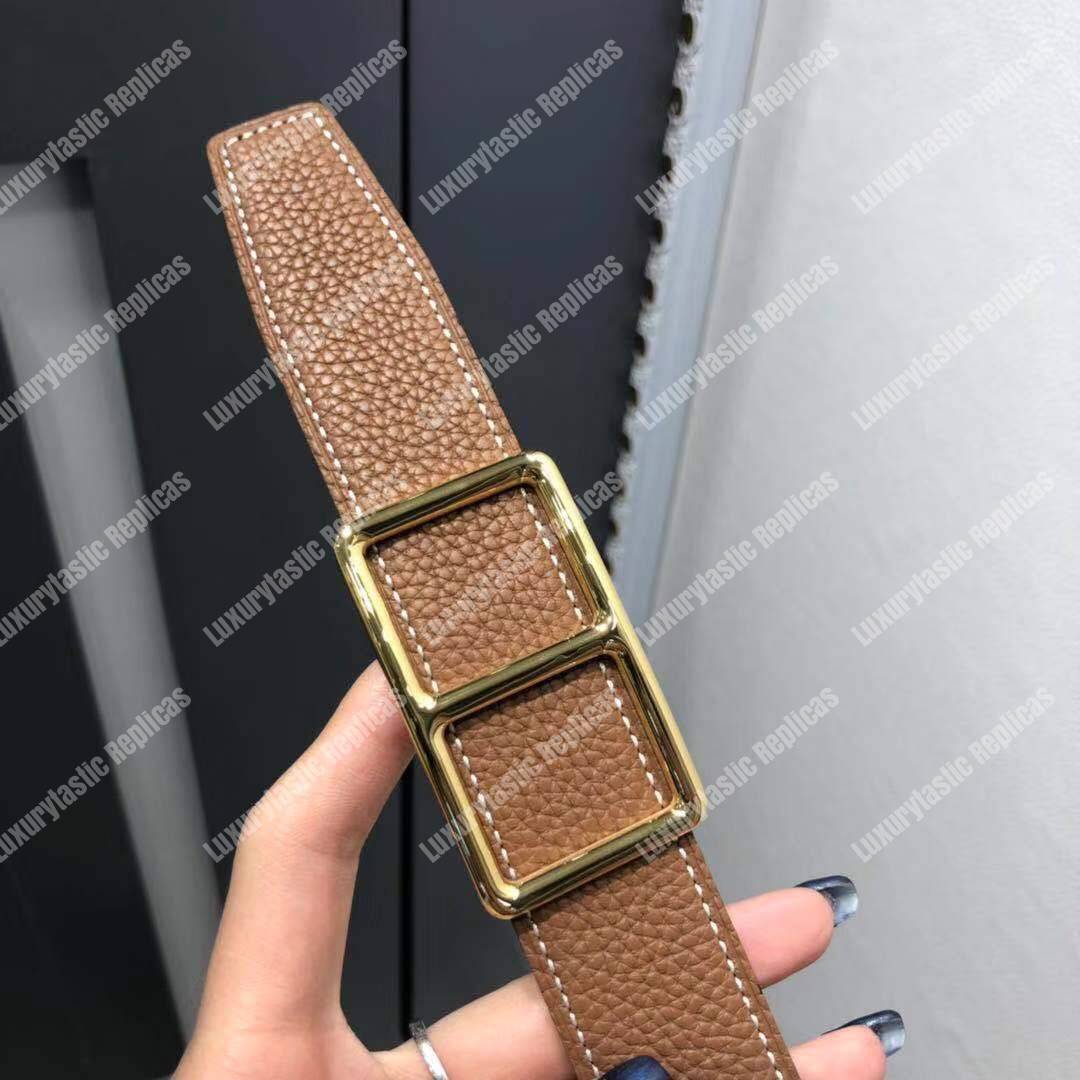 H**mes officier belt buckle reversible leather strap black/brown