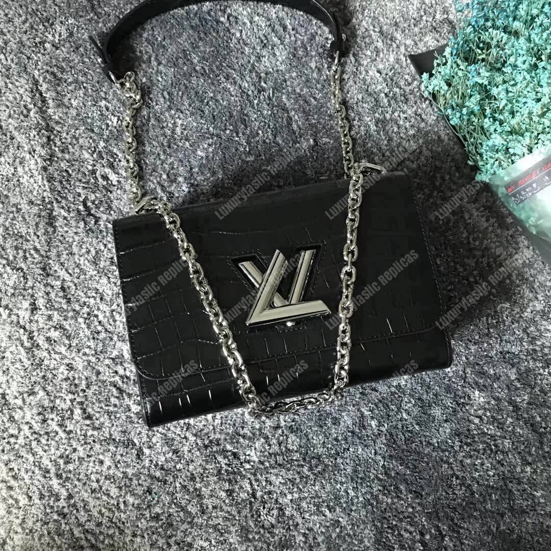 LV Twist Bag MM Crocodilien Brillant Noir