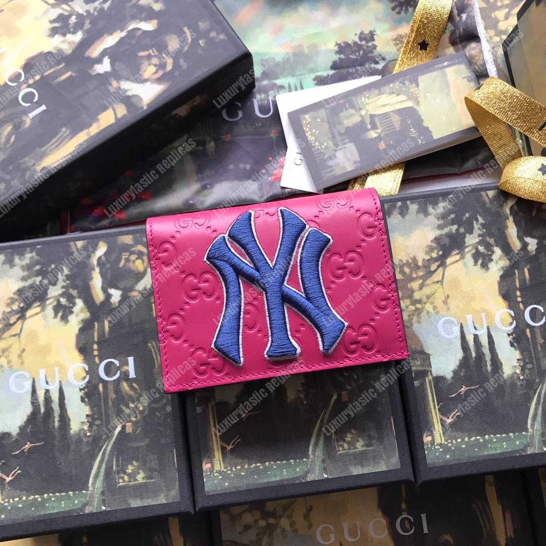 G*u*i coin wallet with ny yankees patch pink