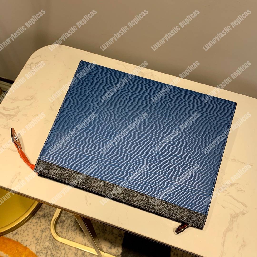 LV Pochette Voyage MM Damier Graphite coated Epi Leather Blue