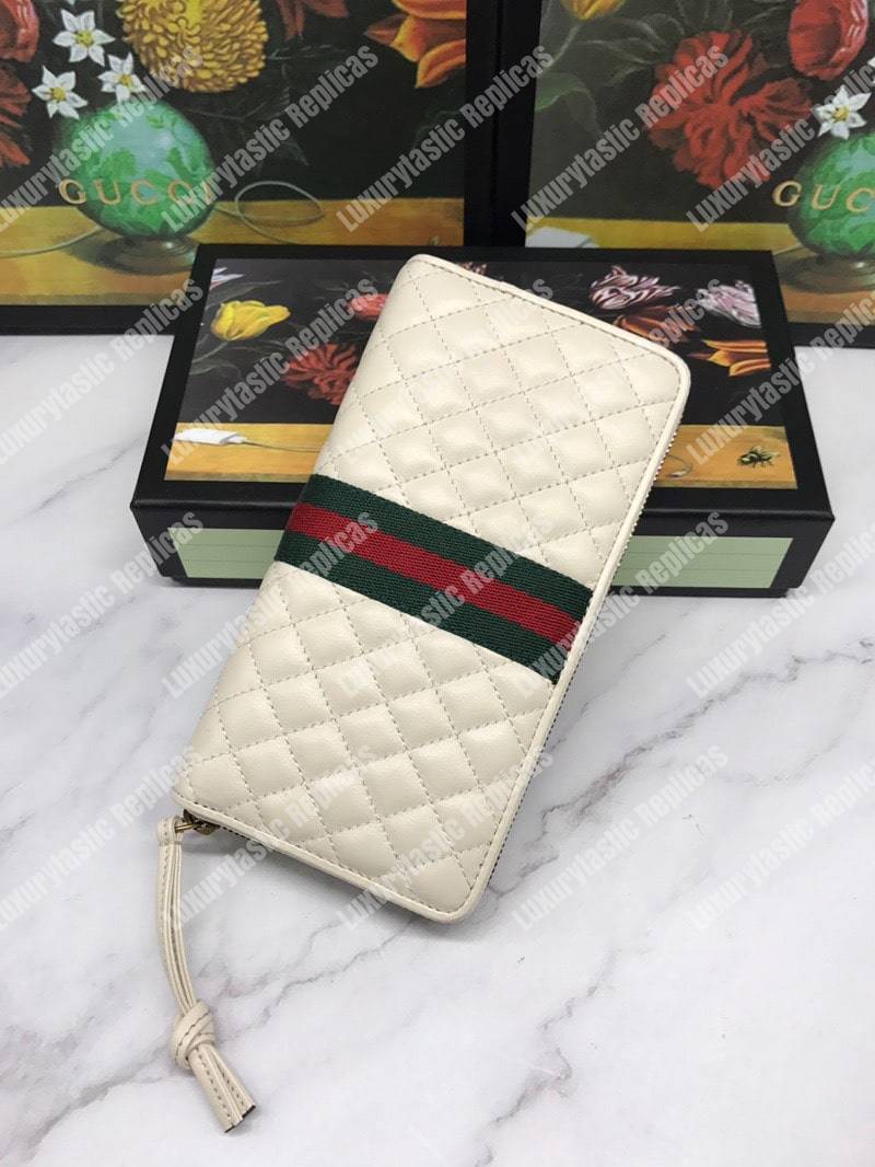 G*u*i leather zip around with double g off-white