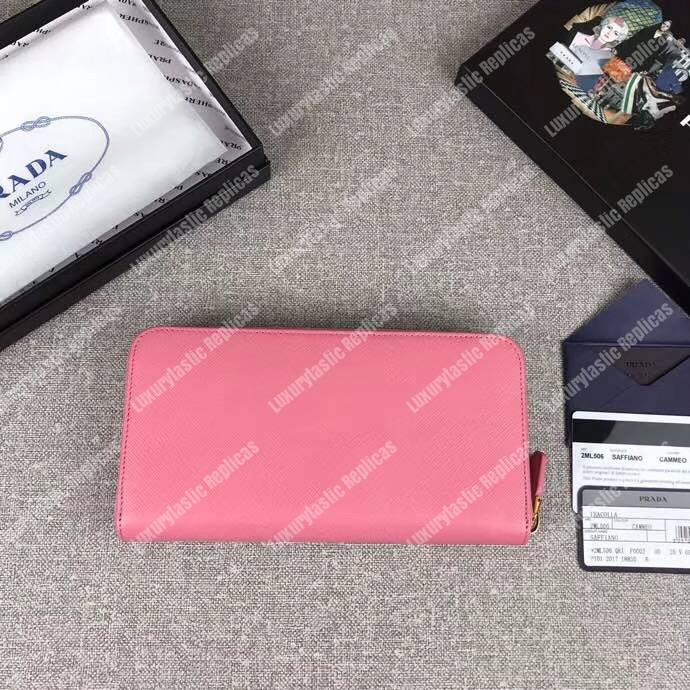 Pra*a large saffiano leather wallet pink gold hardware