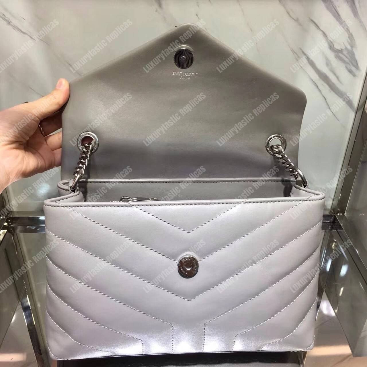 Saint Laurent Small Loulou Monogram Chain Bag Grey Metallic