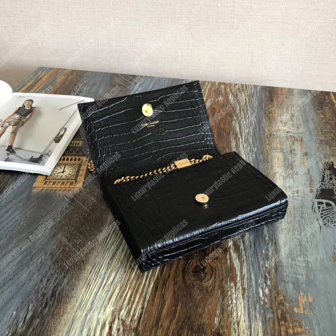 Saint Laurent Classic Small Kate Monogram Black Crocodile
