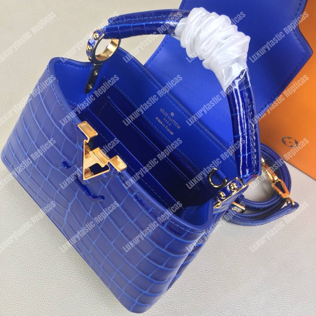 LV Capucines Mini Crocodilien Brillant Bleu Santorin