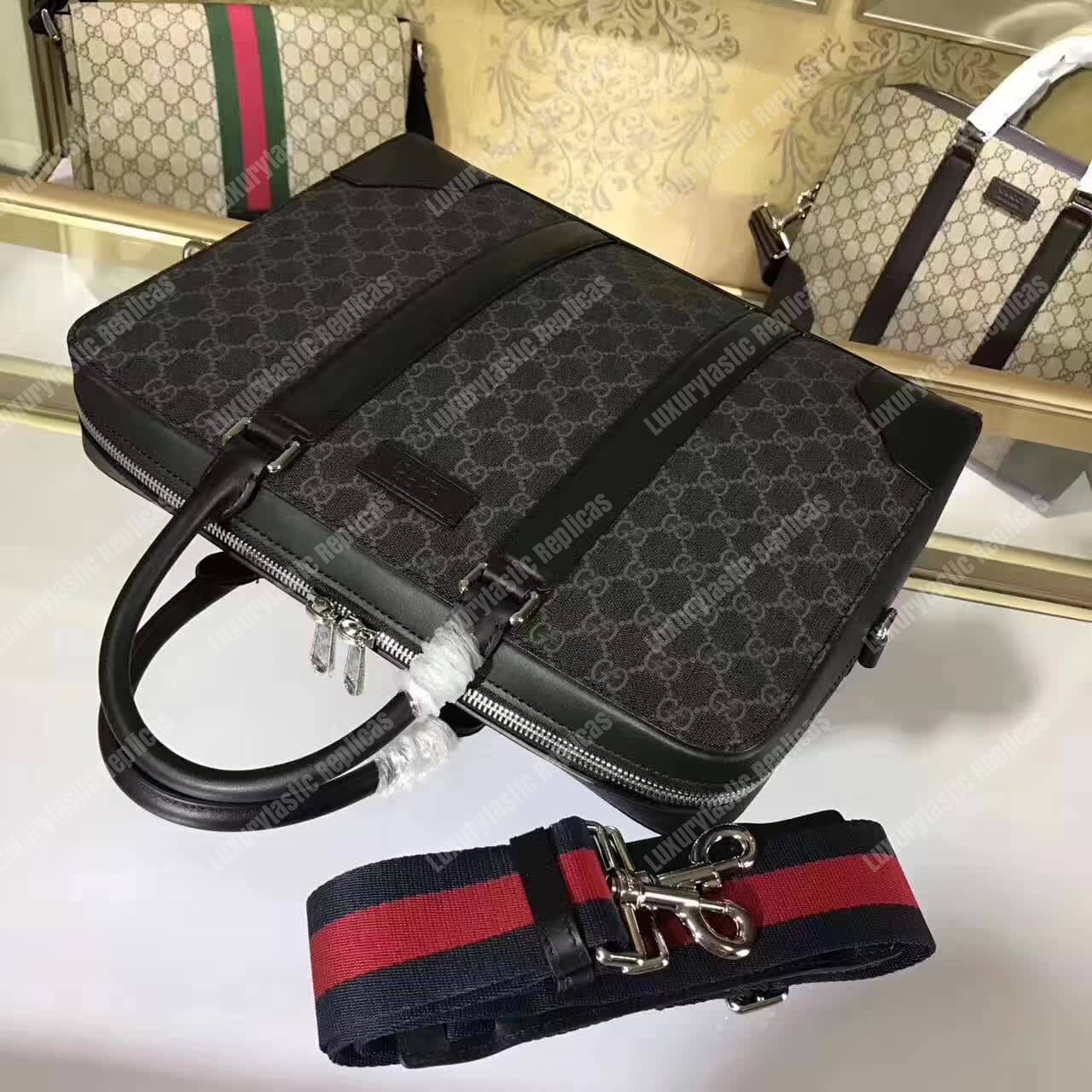 G*u*i gg sup*e briefcase black/grey canvas
