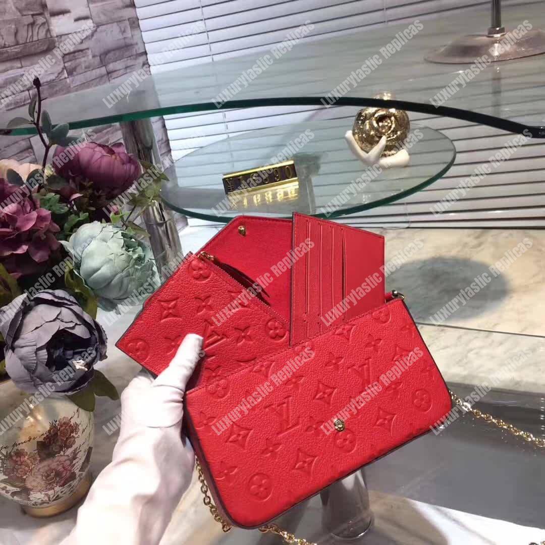 LV Pochette Felicie Bag Monogram Leather Cerise