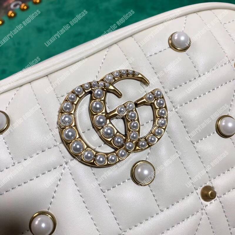 G*u*i gg marmont small matelassé shoulder bag with pearls white