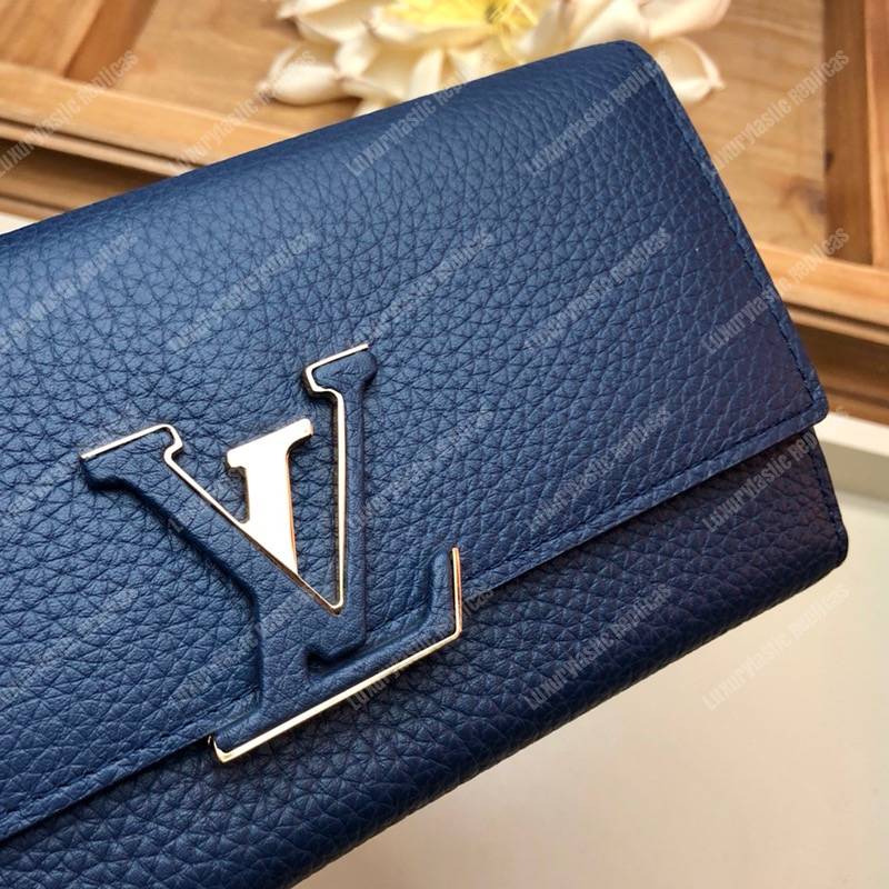 LV Capucines Wallet Taurillon Marine Rouge