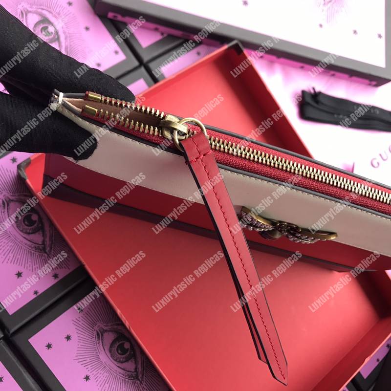 G*u*i bee leather pouch bag white/pink/red