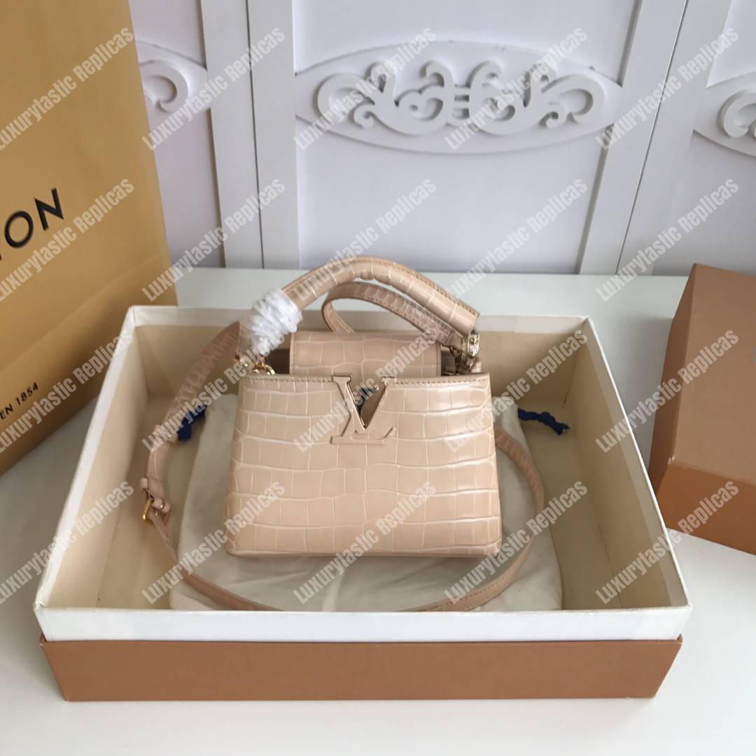 LV Capucines Mini Crocodilien Mat Dune