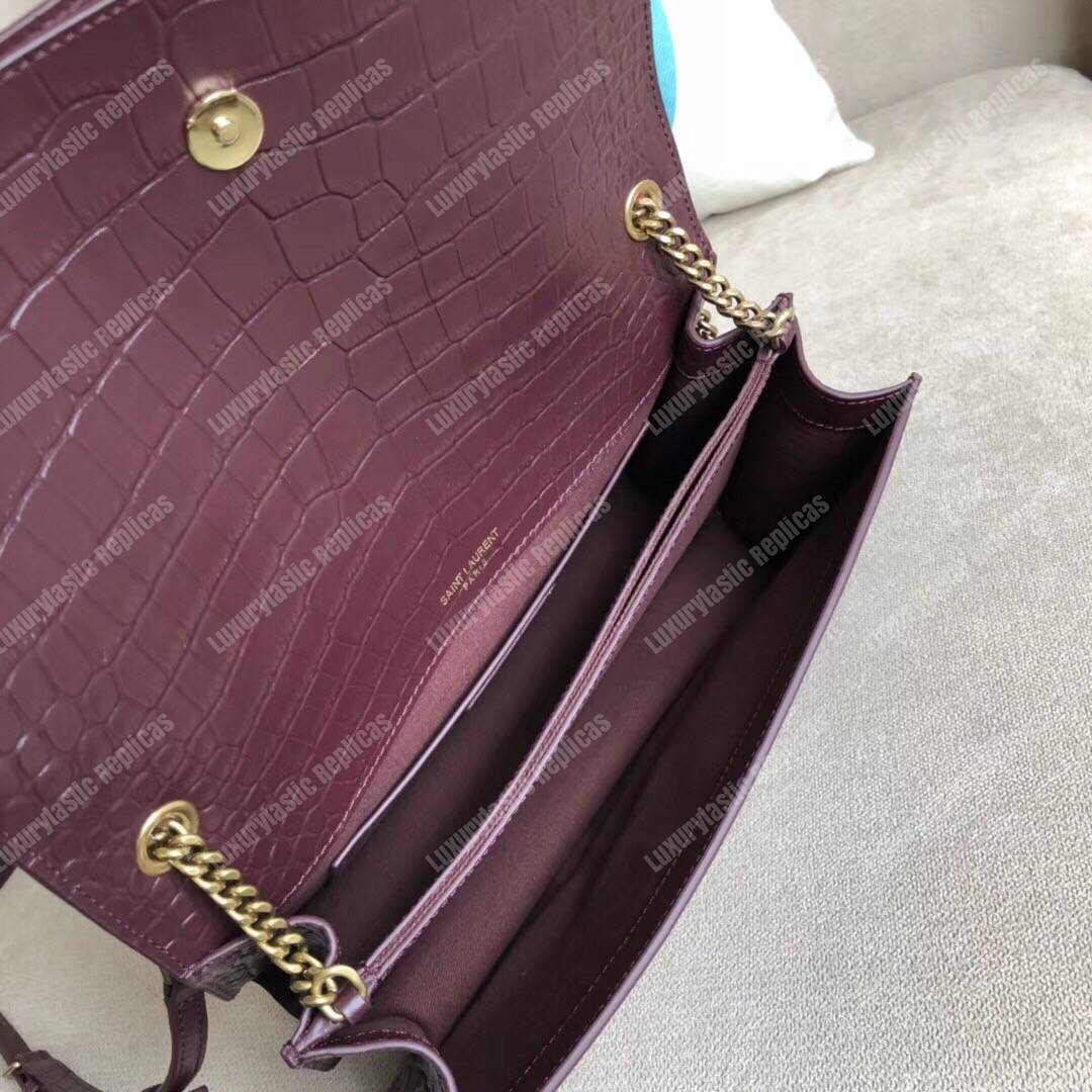 Saint Laurent Sunset Medium In Dark Red Crocodile