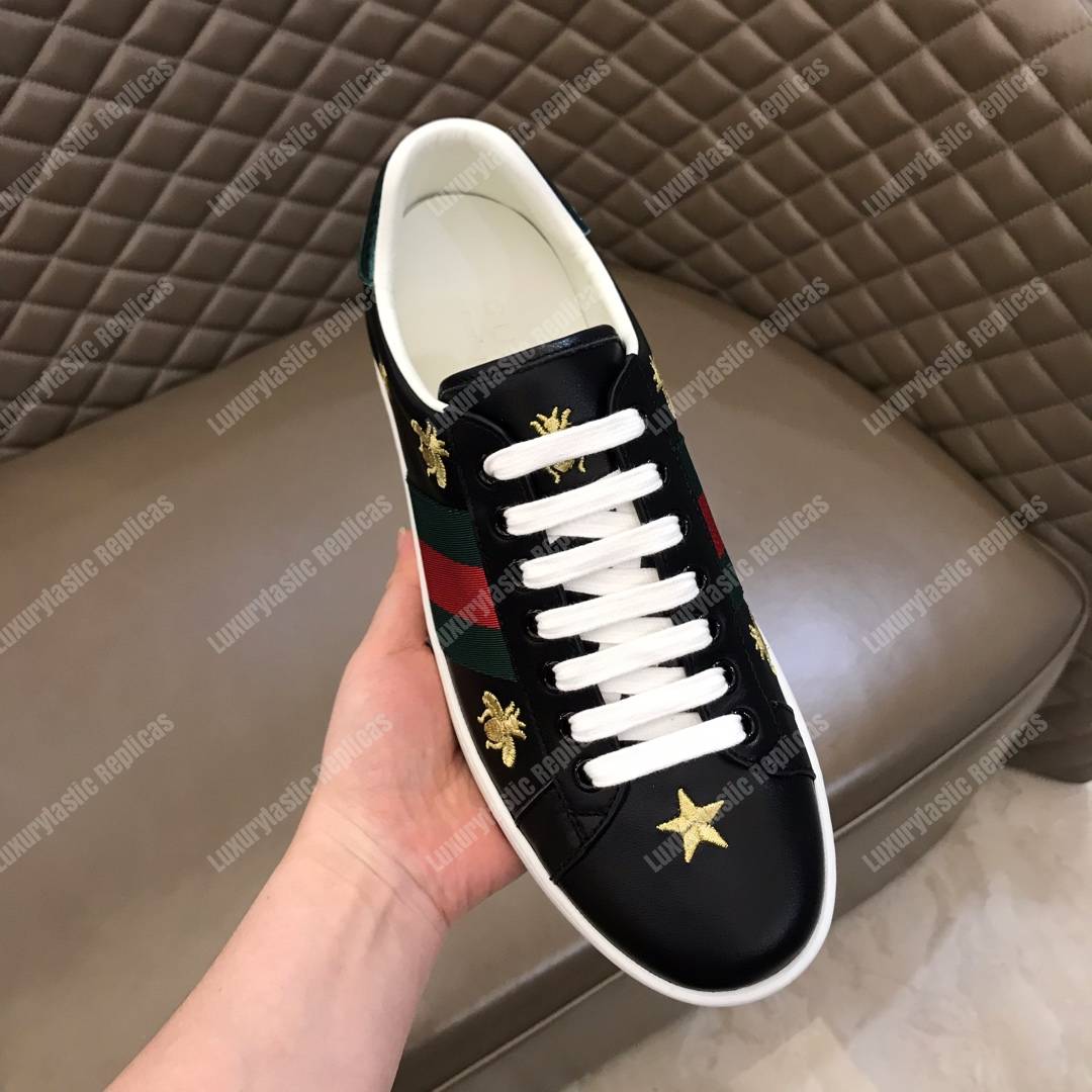 G*u*i ace embroidered bee and stars sneaker black