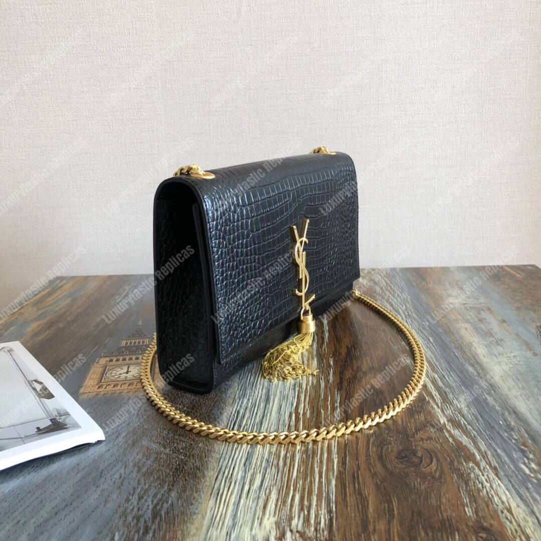 Saint Laurent Medium Kate Tassel Chain Bag Black Crocodile