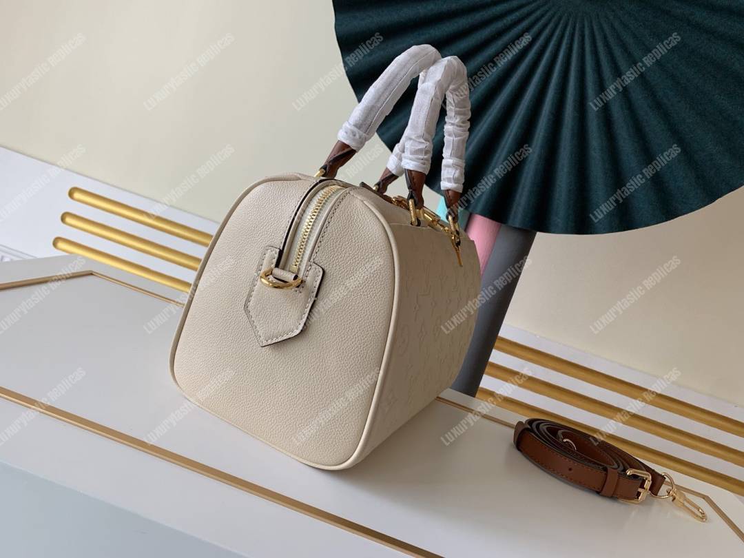 LV Speedy Bandouliere 25 Monogram Empreinte Leather Creme Caramel