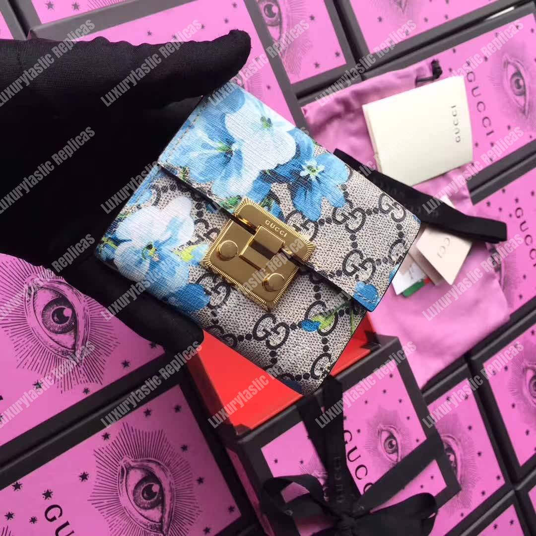 G*u*i gg blooms sup*e padlock wallet blue