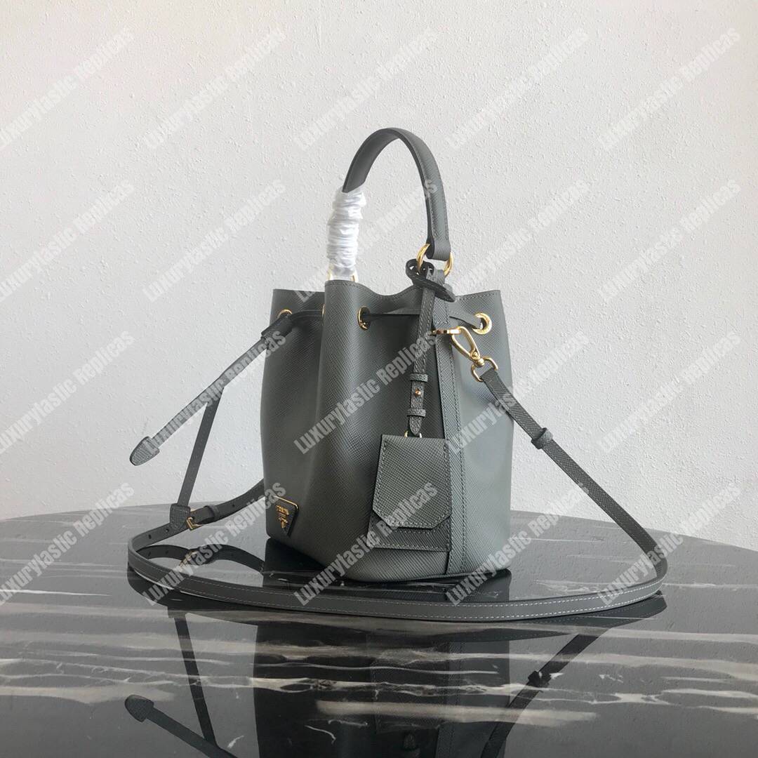 Pra*a saffiano leather bucket bag grey
