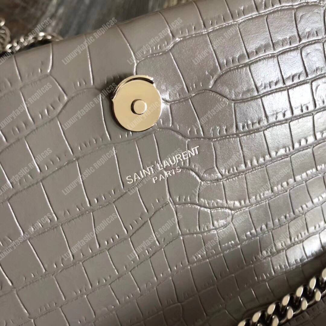 Saint Laurent Classic Small Kate Monogram Earth Grey Crocodile